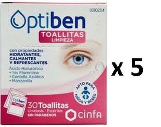 Saving Pack 5 caixas toalhetes higiênicos Optiben Eye 30 toalhetes