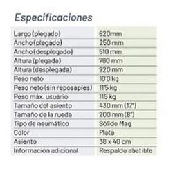 Fauteuil roulant en aluminium Transito Prim. Largeur d'assise 43 cm